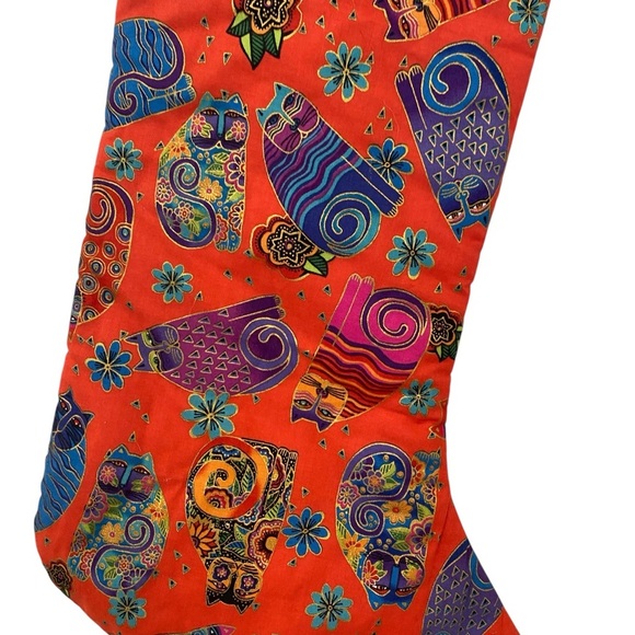 Handmade Laurel Burch Fabric Pattern Christmas Cat Stocking - Picture 2 of 6